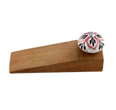 2 Pieces Black Pink Floral Crackle Ceramic Wooden Door Stopper